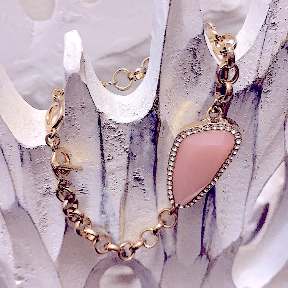 Set of 3 Bangles, 1 Pink Stone Bracelet, Matching 3 Stone Necklace, Yellow Gold - Picture 2 of 10